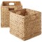 Casafield 13" x 13" Water Hyacinth Storage Baskets, Set of 2 Collapsible Cube Organizers, Woven Bins for Bathroom, Bedroom, Laundry, Pantry, Shelves